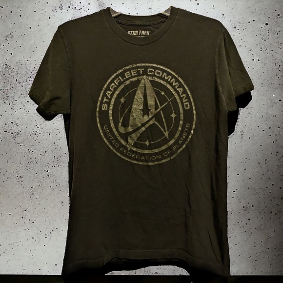 Star Trek Starfleet Command Silver Foil Logo T-Shirt. M - Picture 2 of 5